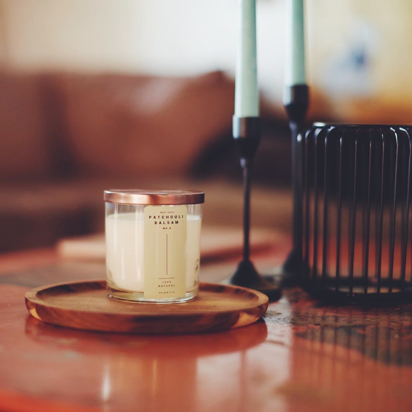 Patchouli Balsam Candle – Sweet and Earthy Soy Candle in Elegant Glass Vessel - Meet Haus