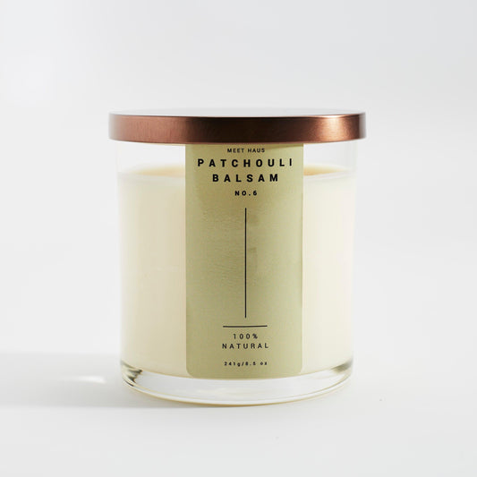 Patchouli Balsam Candle – Sweet and Earthy Soy Candle in Elegant Glass Vessel - Meet Haus